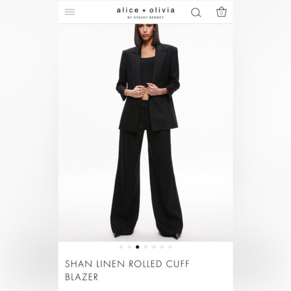 Alice + Olivia Shan Linen Rolled Cuff Blazer in Black Size 14 Like New - Picture 6 of 8